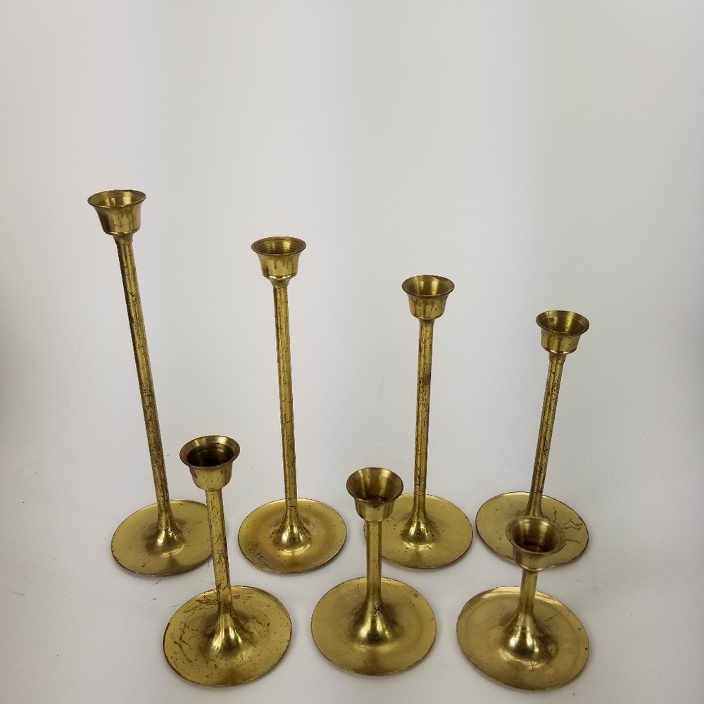 Set of 7 Graduated Brass Candle Sticks